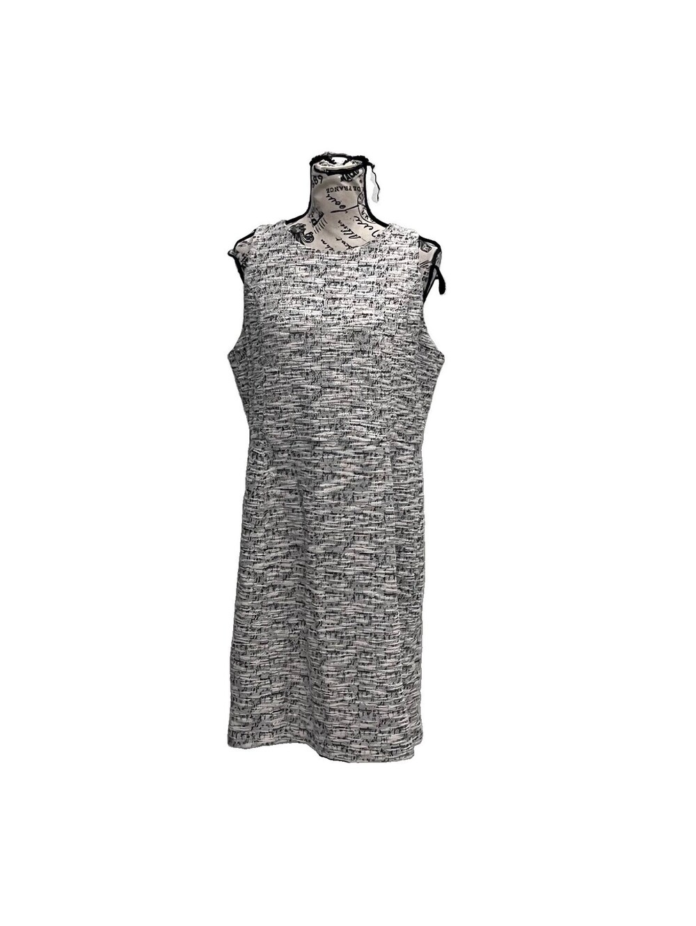 LOFT Tweed Midi Sheath Dress Size 14 Black White Boucle Sleeveless Quiet Luxury - Picture 2 of 10
